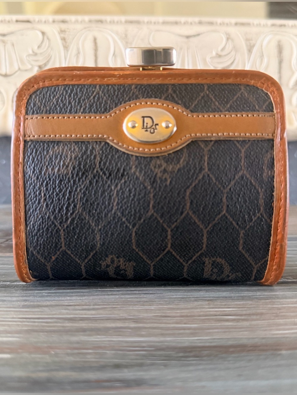 Christian Dior Vintage Leather Honeycomb Monogram Small Coin Pouch Wallet Luxury